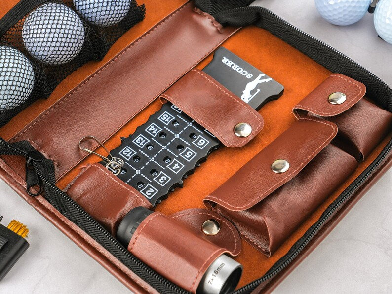 Premium Leather Golf Accessory Set – Vielseitiger Golfballhalter & Organizer