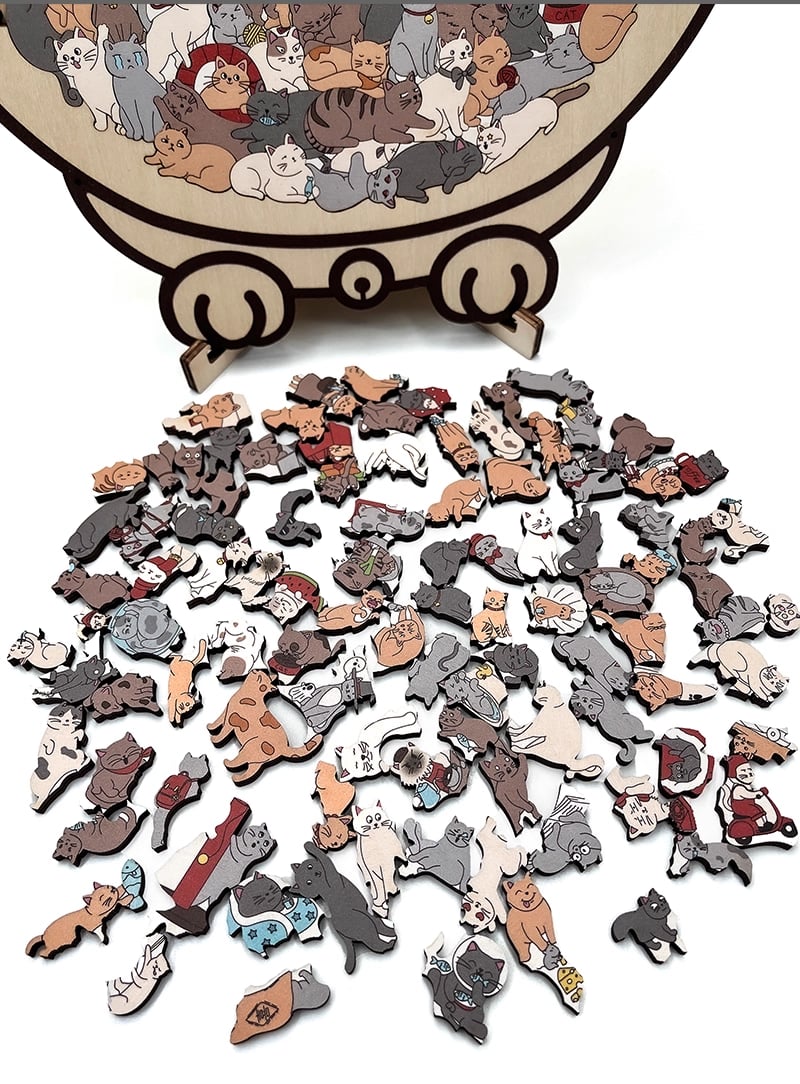 🎁Christmas Sale 50% OFF🎅135-Piece Morandi-Colored Cat Shaped Wooden Jigsaw Puzzle