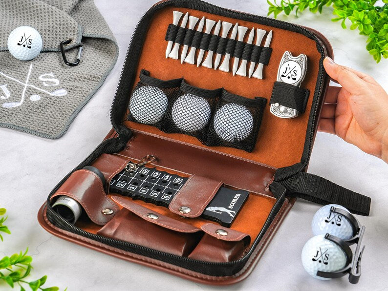 Premium Leather Golf Accessory Set – Vielseitiger Golfballhalter & Organizer