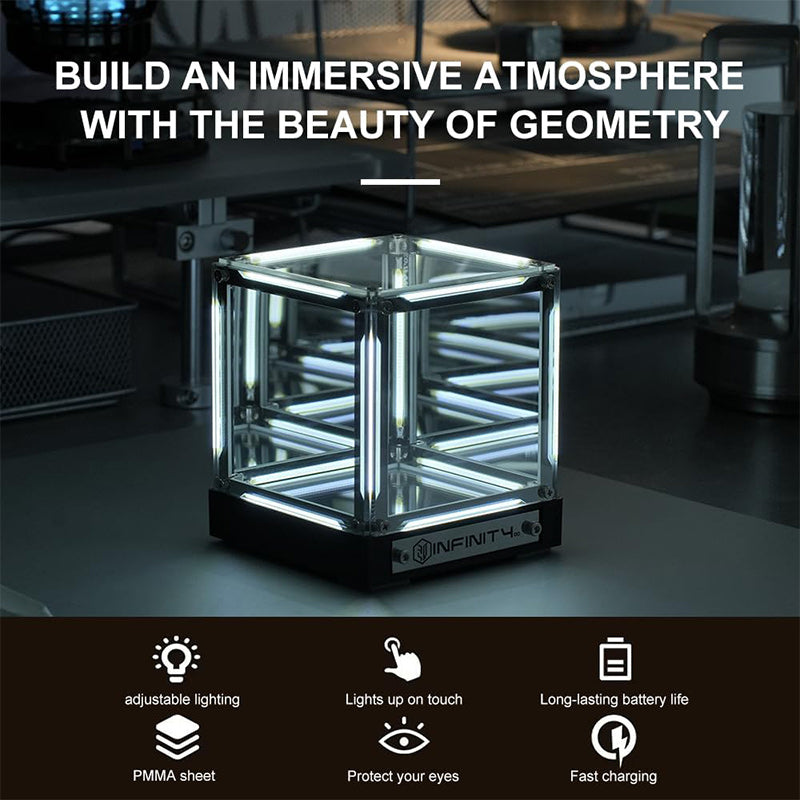 🔥💥Infinite Space Abyss Lamp - 4D Tesseract Hyper Cube LED Night Light | Touch Dimming, Rechargeable Futuristic Room & Gaming Setup Decor