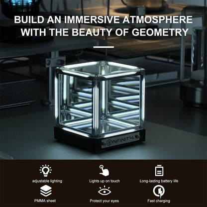 🔥💥Infinite Space Abyss Lamp - 4D Tesseract Hyper Cube LED Night Light | Touch Dimming, Rechargeable Futuristic Room & Gaming Setup Decor