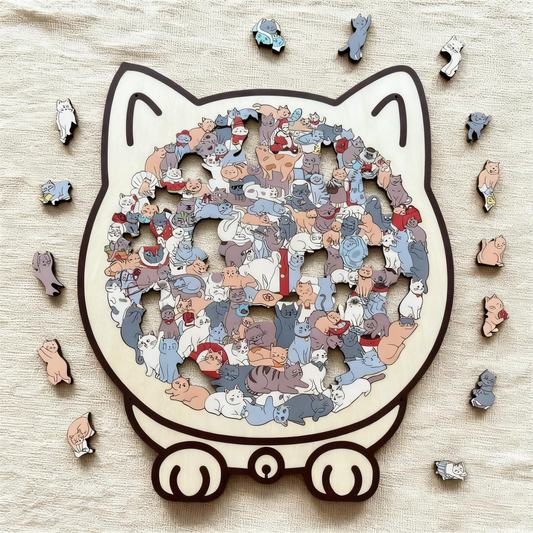 🎁Christmas Sale 50% OFF🎅135-Piece Morandi-Colored Cat Shaped Wooden Jigsaw Puzzle