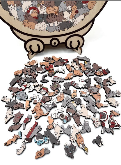 🎁Christmas Sale 50% OFF🎅135-Piece Morandi-Colored Cat Shaped Wooden Jigsaw Puzzle