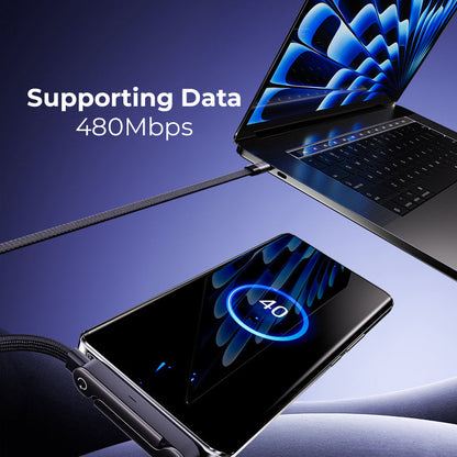 ⚡Unsichtbares 2-in-1-Ladekabel mit Halterung – 240-W-Schnellladekabel mit integrierter Handyhalterung