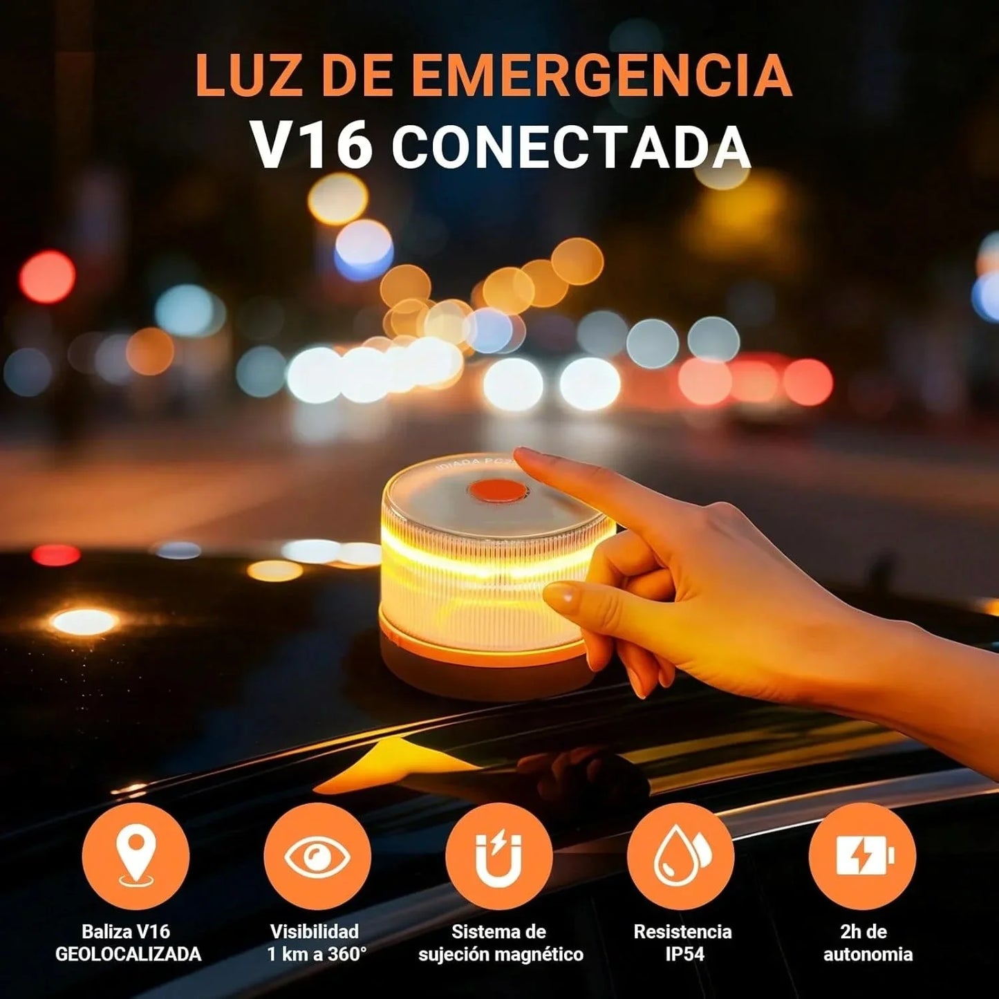 DarkFairy Luz de Emergencia V16 Aprobada por la DGT con Geolocalización 3.0 – Señalización de Ubicación para Automóviles, Plan de Datos Incluido – Base Magnética IP54 – Cumple con la Normativa 2026.